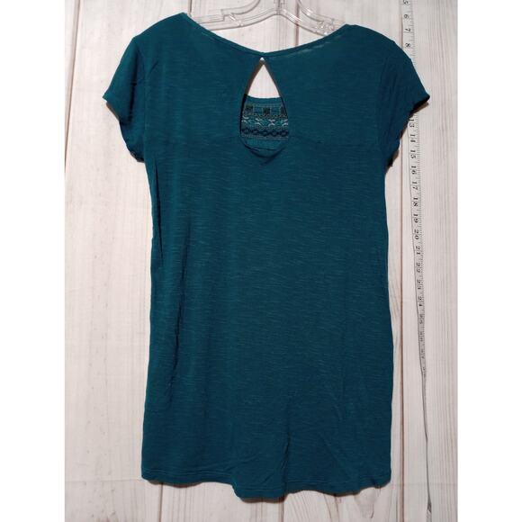 American Eagle Shirt Womens Small Teal Embroidered Boho Keyhole Lightweight Top - Picture 2 of 8